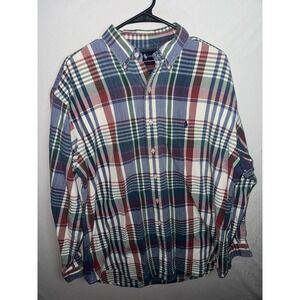 Vtg Mens Polo Ralph Lauren Plaid Shirt Multicolor Cotton Button Down Size Large